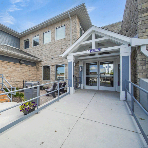 Exterior View Of St. Teresa Of Avila Catholic Student Center church entrance