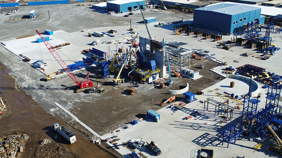 overhead view of construction of new Southside Recycling facility in Chicago